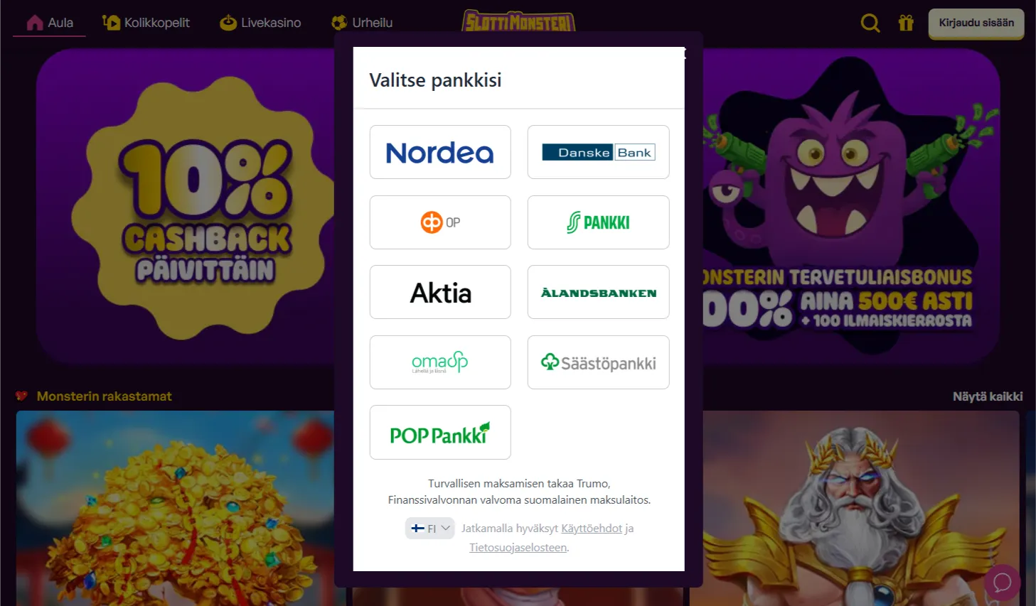 Pelitilin lataaminen ja kasinobonukset Trustly-palvelulla Suomessa